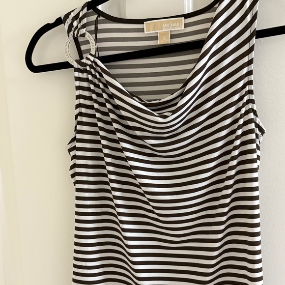 Michael Kors Striped Sleeveless Drape-Neck Top with Logo Ring Detail – Size S - Picture 3 of 5